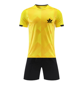 Conjunto de Uniforme de Fútbol Amarillo Personalizado, Manga Corta, Transpirable, Poliéster, Estampado Geométrico, Ropa Deportiva para Equipos Adultos - Product Image 1