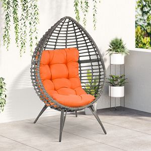 Poltrona a Uovo in Rattan PE a Forma di Goccia, Altezza Regolabile, con Cuscino Morbido per Giardino o Soggiorno - Product Image 2