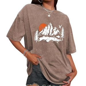 T-shirt femme vintage délavé à col rond et manches courtes, coupe ample, style streetwear tendance, imprimé numérique, respirant - Product Image 2