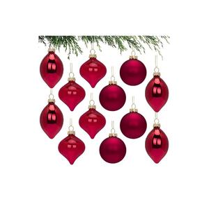Boules de Noël en verre rouge au design classique, décorations pour arbre de Noël, ornements suspendus incassables pour les fêtes - Product Image 1