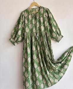 <span class=keywords><strong>Abito</strong></span> Midi Boho con Stampa Animalier Verde, Collo Annodabile, <span class=keywords><strong>Maniche</strong></span> a <span class=keywords><strong>Tre</strong></span> <span class=keywords><strong>Quarti</strong></span> a Sbuffo, Vestito Casual Primaverile in Viscosa - Product Image 5