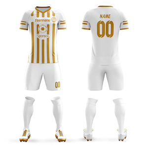 Conjunto de Camiseta de Fútbol Personalizada MindShare Unisex, Manga Corta, Verde y Amarillo a Rayas, Transpirable, Absorbe la Humedad, Spandex/Poliéster - Product Image 2