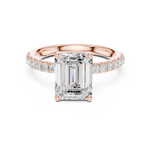Anillo de Compromiso Art Deco con Moissanita Esmeralda Deslumbrante Vinson Project, con Incrustaciones de Piedras Laterales, Chapado en Oro de 18K, Anillo de Acero Inoxidable - Product Image 1