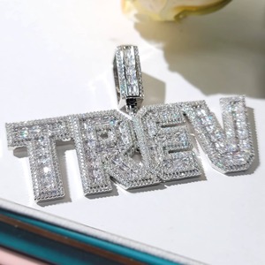 Letter Name <b>Pendant</b> 925 <b>Silver</b> Baguette Cut Moissanite Channel Setting Luxury Themed Charms Custom <b>Initial</b> Letter Name <b>Pendant</b> - Product Image 6