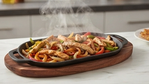 Elegant Wood And Metal Sizzler Plate For Steak <b>Barbecue</b> And Hot Food Serving With Durable Wooden Base Tray - Product Image 3