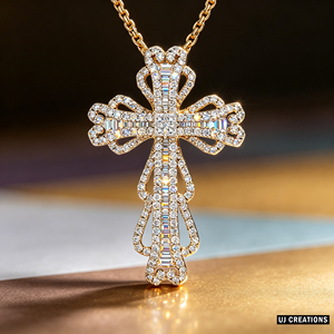 CUSTOM SILVER 10K/14K/18K GOLD PLATED LAB GROWN CVD DIAMOND CLASSIC ENGAGEMENT GIFT SWEATER <b>CHAIN</b> NECKLACE <b>CROSS</b> PENDANT - Product Image 1