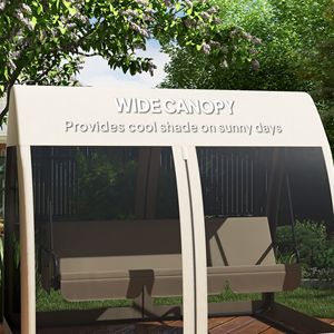 Lettino da Esterno a 3 Posti con Baldacchino, Struttura in Acciaio e Rete - Sedia a Dondolo Convertibile per Giardino e Angolo Caffè - Product Image 6