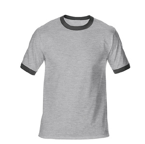 T-shirt en coton blanc pour homme, manches courtes, col rond, bordure rouge contrastante, coupe classique, décontracté, jersey uni, tricoté, teint uni - Product Image 6