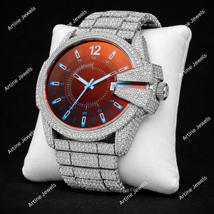 Reloj de Diamantes con Degradado Rojo, Totalmente Cubierto de Diamantes Plateados, Reloj de Lujo, Accesorio de Pulsera Impresionante, con Visualización de Fecha, Diseño Premium - Product Image 3