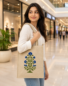 Sac fourre-tout en jute de qualité supérieure avec imprimé floral fait main, fermeture éclair, sac de courses écologique - Product Image 4