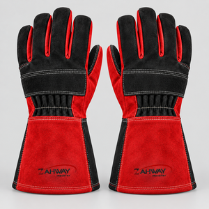 Nouveauté : Gants de soudage tactiques en cuir rouge et noir, longueur poignet, durables, pour usage extérieur et hivernal - Product Image 6