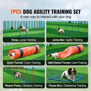 Ensemble d'équipement d'agility pour chiens 7 pièces, version améliorée, avec obstacles réglables en hauteur, 6 poteaux de maniuvres, 2 tunnels, anneau de saut, boîte de pause et sifflet - Product Image 2