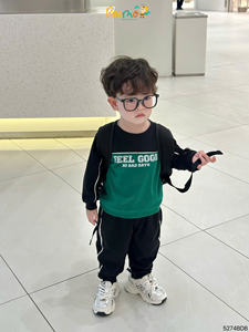 ชุดเสื้อผ้าเด็กวัยหัดเดินคุณภาพสูง ชุดลำลองผ้าฟลีซ เสื้อยืดผ้าฝ้ายพิมพ์ลายเรียบ และกางเกงขายาวทรงหลวม ชุดเสื้อผ้าเด็กผู้ชายวัยหัดเดิน - Product Image 5