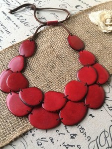Red Tagua Resin <b>Angel</b> Necklace Big Bold Women's Wearable Art Double Strand Adjustable Cord Statement Handcrafted - Product Image 3