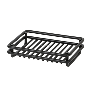 Porte-savon rectangulaire en métal noir, support pour éponge, organisateur de comptoir de salle de bain, plateau à savon moderne - Product Image 1