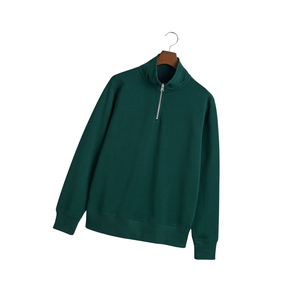 Sweat-shirt à demi-zip pour homme de couleur verte premium, 100% coton molletonné 350 GSM, col montant, grandes tailles, avec faible MOQ - Product Image 6