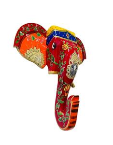 Sculpture murale en bois artisanale en forme de tête d'éléphant, style Art Déco, avec design vertical (art indien traditionnel) - Décoration pour l'anniversaire de Diwali - Product Image 1