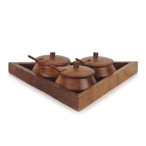 <b>Wooden</b> Spice Jar Set With Carved Lid Traditional Kitchen Storage Container 8 <b>Piece</b> - Product Image 2