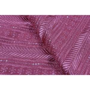 Tela de Encaje con Bordado Morado, Georgette con Lentejuelas, Patrón Geométrico Floral a Rayas, 44 Pulgadas de Ancho - Product Image 1