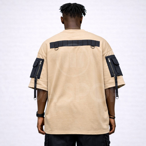 T-shirt long homme tendance, style streetwear, avec poches cargo tactiques surdimensionnées, sérigraphié, respirant et à séchage rapide – Grande Vente - Product Image 3