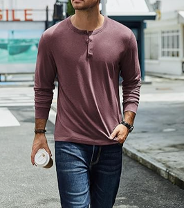 เสื้อเชิ้ตแขนยาวผู้ชายสีพื้น คอวี แขนยาวเต็มตัว เสื้อลำลองใส่สบายสำหรับฤดูใบไม้ร่วง ผ้าฝ้ายป๊อปลินระบายอากาศได้ดี - Product Image 1