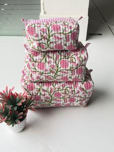 Bohemian Toiletry Bags Cosmetic Bag Set With Pink Gingham Cotton Cosmetic <b>Cases</b> Set With Zipper Closure Small Size Multi - Product Image 4
