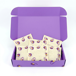 Caja Plegable Morada con Diseño de Aguacate para Almacenamiento de Alimentos, Cartón Rectangular Color Marfil, Impresión Offset Reciclable - Product Image 1