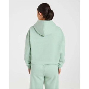 Custom Design Women's <b>Mint</b> <b>Green</b> Hoodie Cotton Blend Fleece Casual Sweatshirt with Front Logo Pocket Design Autumn Wear - Product Image 3