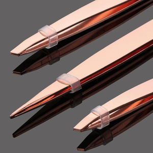 Kit de Pinzas para Cejas, 3 Piezas, Color Oro Rosa, con Estuche de Viaje de Cuero, Herramienta de Reparación Triad Fix, Calidad Profesional - Product Image 3