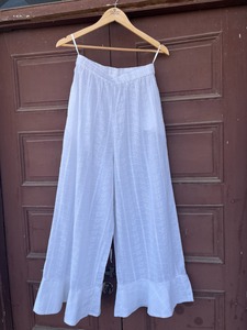 Women <b>White</b> Cotton Eyelet Wide Leg <b>Pants</b> Mid Waist Schiffli Embroidery <b>Palazzo</b> Flat Front Bohemian Summer Beach Resort Wear - Product Image 1