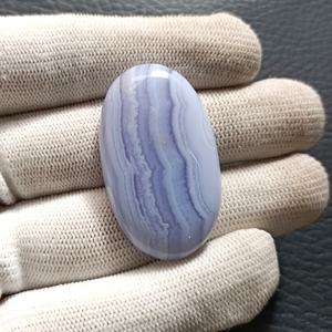 Colgante/anillo de ágata de encaje azul liso de alta calidad, joyería de piedras preciosas naturales, cabujón liso ovalado pulido tallado, piedras preciosas sueltas - Product Image 5