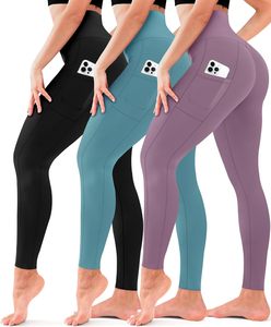 Women's High Waist Full Length Solid Color Leggings Stretch Knitted Fabric Comfortable Breathable Sporty Yoga Workout <b>Pants</b> - Product Image 3