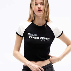 Camiseta de Moda Personalizada al por Mayor para Mujer, Diseño Casual en Contraste Blanco y Negro, Corte Ajustado, Talla Grande - Product Image 3