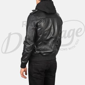 แจ็คเก็ตบอมเบอร์หนังแท้สีดำแบบสั่งทำพิเศษสำหรับผู้ชาย แจ็คเก็ต MA1 แบบซิป ขายส่ง เสื้อแจ็คเก็ตหนังแท้ทรงเข้ารูป สปอร์ตแวร์ - Product Image 2