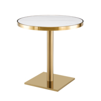 Tables de restaurant modernes en acier inoxydable rondes non pliables pour café et salon de thé - Noir/Blanc, faciles à nettoyer et durables