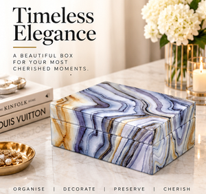 Blue Agate Patterned Glass Jewelry Storage Box with Artistic Stone Design Glossy Finish Soft Lining Decorative Keepsake - Product Image 5