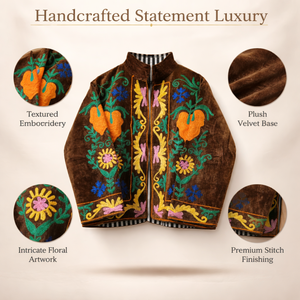 Chaqueta de Terciopelo Personalizada para Mujer, Bordado de Estrella Celestial y Corazón, Cuello Alto, Bolsillos Laterales, Forro de Algodón Transpirable - Product Image 6