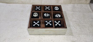 Jeux de société pour enfants personnalisés faits à la main incrustation d'os en bois Tic Tac Toe pour le plaisir en intérieur avec backgammon d'échecs en acrylique - Product Image 4
