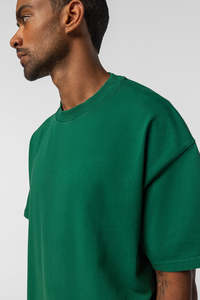 T-shirt décontracté pour homme en coton 100% tricoté, vert, col rond, manches courtes, coupe oversize, couleur unie, séchage rapide, écologique et respirant - Product Image 5