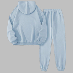 Conjunto Deportivo para Mujer, Azul Claro, con Capucha, 100% Algodón, Corte Holgado, Sudadera y Pantalones Casuales, Estampado Frontal con Letras, Ropa de Otoño - Product Image 4