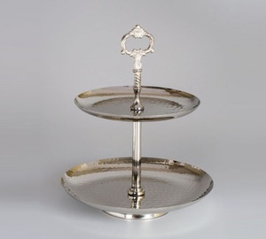 Expositor de Pasteles Metálico de Aluminio Dorado de 2 Niveles, Personalizado, Hecho a Mano, Elegante y de Lujo para Bodas, Fiestas y Eventos, Modelo CRAFT ASCENT TCAIB-002, Venta al Por Mayor - Product Image 2