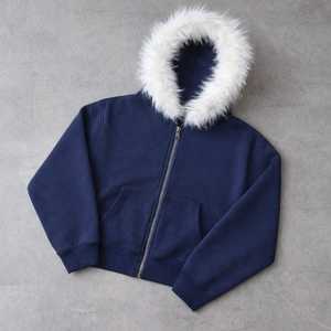 Sweat à capuche zippé surdimensionné en molleton 100 % coton, fausse fourrure, design hiver, éco-responsable, haute qualité, pour homme - Product Image 3