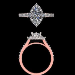 Marquise Diamond Engagement <b>Ring</b> 18k Rose <b>Gold</b> Pave <b>Set</b> Wedding Band Two Tone <b>Gold</b> Bridal Jewelry Anniversary <b>Ring</b> for Women - Product Image 2