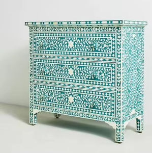 Handcrafted Ottoman Pouf Bone Inlay Turquoise Resin Filling Hand Polish Living Room Bedroom Front Drawers - Product Image 2