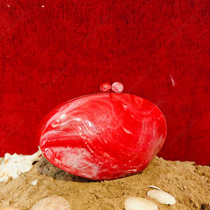 Bolso de Mano de Resina Ovalado con Mármol Rojo, Diseño de Lujo, para Fiestas, Bodas, con Estuche Rígido, para Mujer - Product Image 2