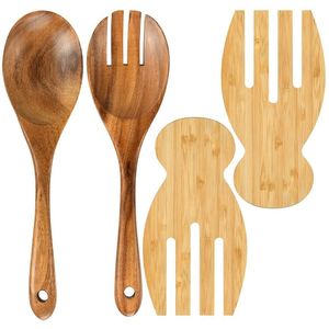 Bamboo Salad <b>Servers</b> Set Wooden Serving Spoon Fork Eco-Friendly Customized Kitchen Utensils Dishwasher Safe <b>Server</b> - Product Image 1