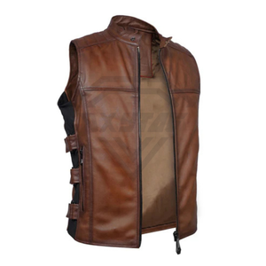 Gilet de moto en cuir marron personnalisé pour homme, style vintage, sans manches, veste d'extérieur pour motard - Product Image 5