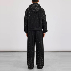 Survêtement tendance avec fermeture éclair ornée de strass personnalisés, en coton épais, avec strass de qualité supérieure, pour un look décontracté ou streetwear - Product Image 4