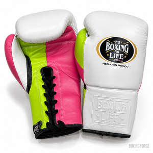 No Boxing No Life Guantes de Boxeo de Cuero con Cordones Blanco Rosa Verde Unisex Equipo de Entrenamiento Hecho en México - Product Image 1
