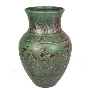 Truc Lam Handmade Hotel Decoration <b>Ceramic</b> Floor <b>Vase</b> Art Deco Design Mango Shape Imitative-antique Brown Chrysanthemum Patterns - Product Image 1